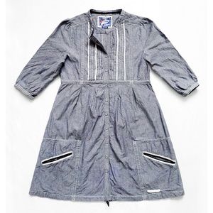 SUPERDRY VINTAGE THRIFT Chambray Pintucked 3/4 Sleeve Shirt Dress with Pockets S